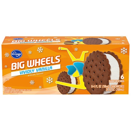 Kroger Big Wheels Vividly Vanilla Round Ice Cream Sandwiches - 4.0 oz x 6 pack