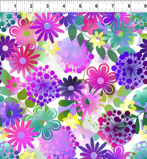 A Groovy Garden Fabric, Purple Floral, Abstract, Small in The Beginning Cotton Quilting Sewing, 3Agg 2
