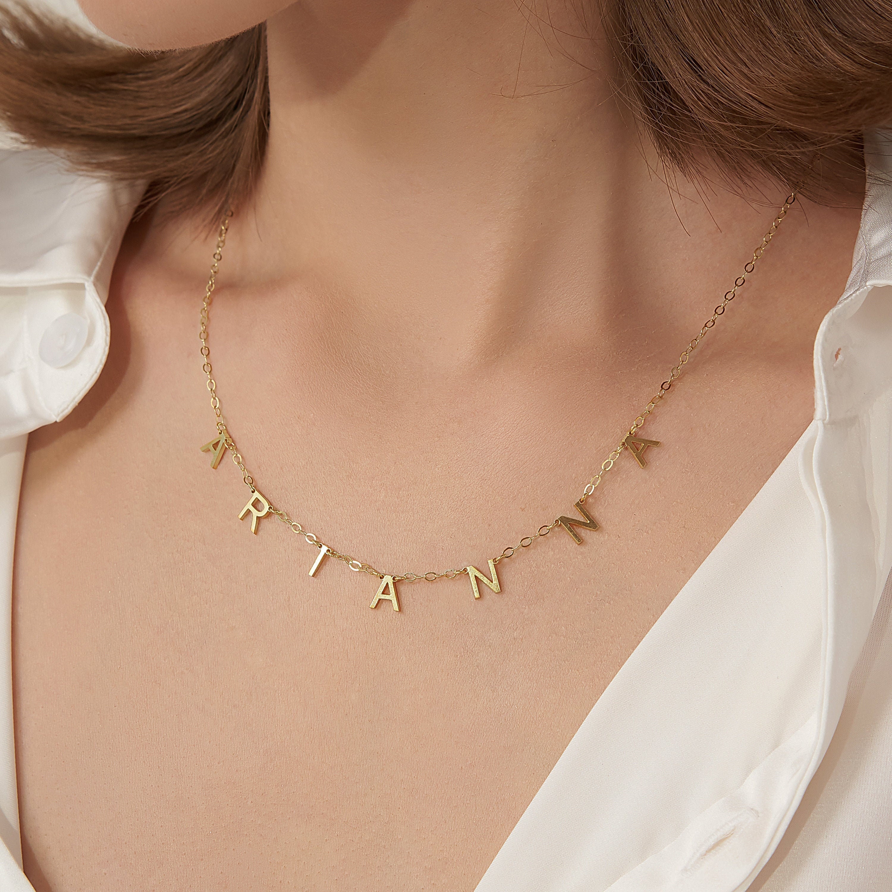 Custom Name Necklace Spaced Letter By Caitlynminimalist Initial Personalized Gift For Women Nm54F30