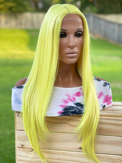 Yellow Wig Human Hair Blend Wig| Lace Front