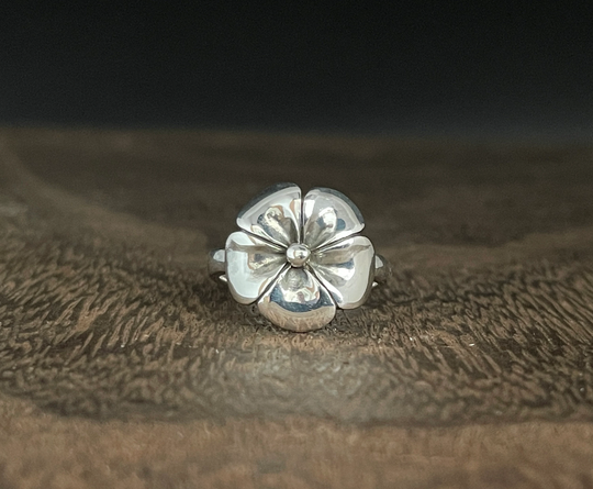 Oxidized Plumeria Ring // 925 Sterling Silver Tropical