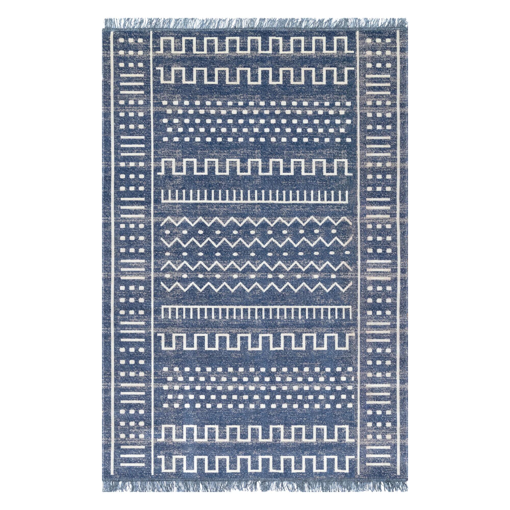 Navy Blue And White Geo Luxor Indoor Outdoor Patio Rug: Blue/White - Synthetic Fibers - 5' x 8' by World Market