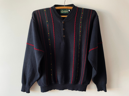 Navy Men Knit Sweater, 90S Wool Blend Knitted Belika Pullover, Warm Winter Jumper, Gift For Him, Knitwear, Size Large