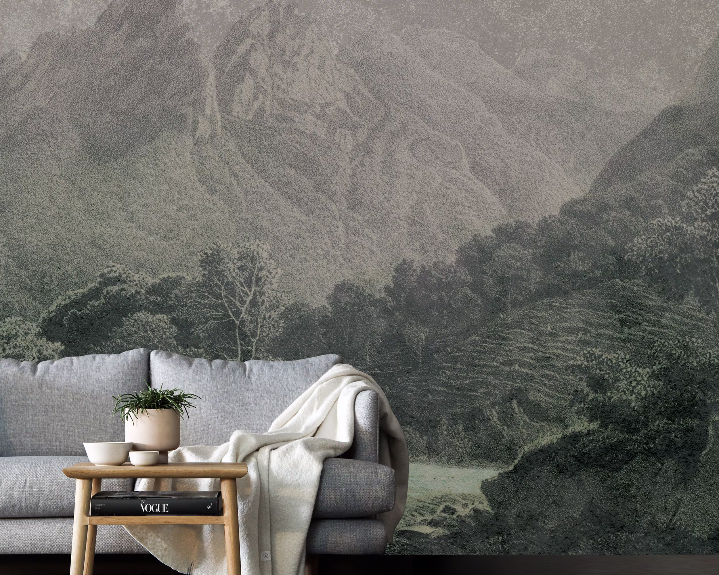Mountain Valley Vieof The Peak Wallpaper, Removable Gray Green Landscape Colorful Wallpaper