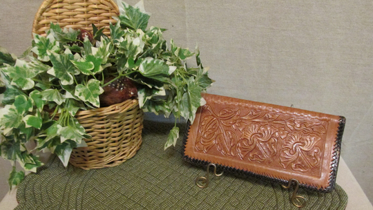 Vintage Hand Tooled Leather Floral Checkbook Wallet 7.75 X 3.75 Mexico