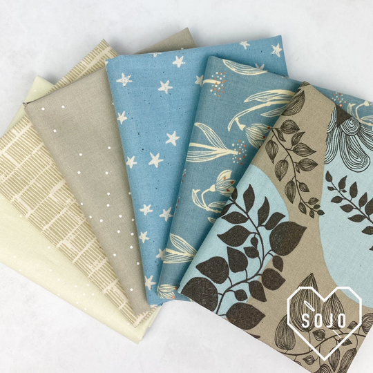 Ruby Star Blue & Grey Mini Blender Fat Quarter Bundle - Designed By Jen Hewett Society 6 Pieces