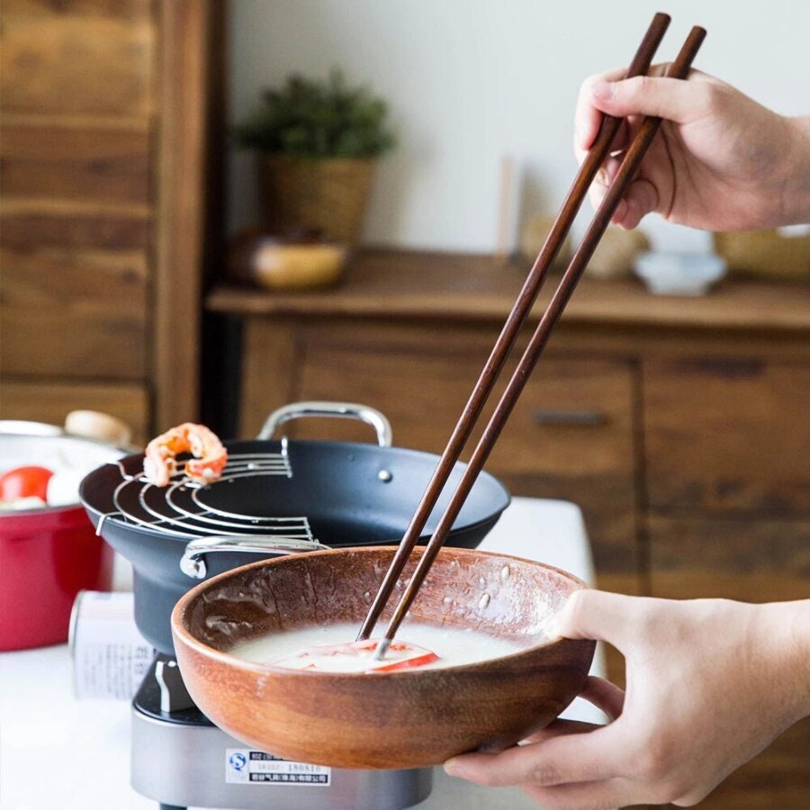 New Long Chopsticks, Rustic Pattern, Deep Tan Colour, Carved Design, Specially Made For Cooking - 42cms