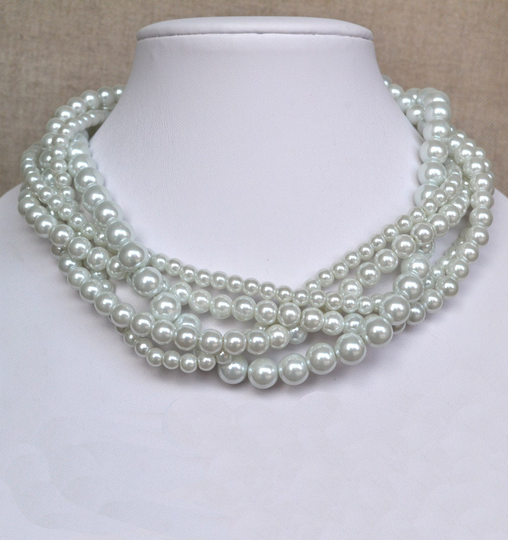 Pearl Necklace, 5 Strands Necklaces, Multi Necklace, Wedding Necklace, Bridesmaids Necklace, Glass Pearls Necklaces, Wedding