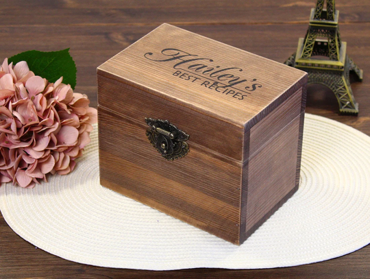 Recipe Box Personalized Wood With Dividers, Storage, Family Gift Wedding Shower Mothers Day Cards 4x6 Kitchen Decor