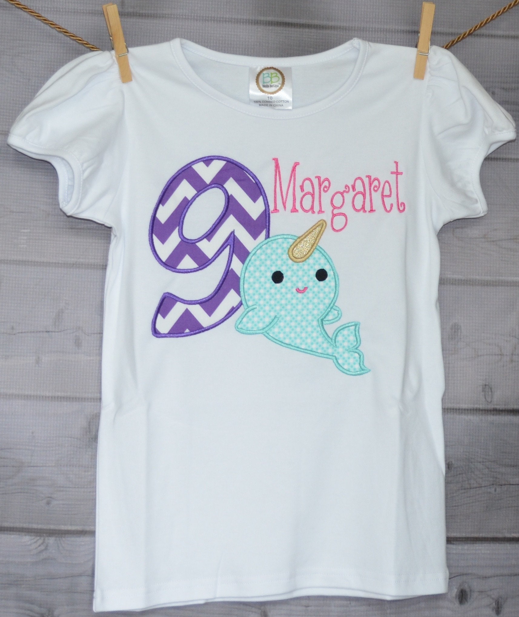 Personalized Narwhal Birthday Applique Shirt Or Bodysuit Girl