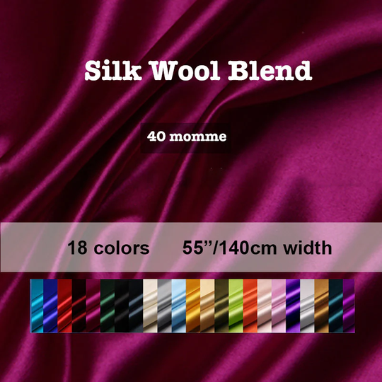 18 Colors - Thick Solid Silk Wool Blend Fabric 40 Momme - 19.6"/50cm