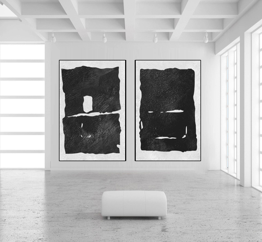 Large Abstract Art Minimal Painting On Canvas Handmade Original Acrylic Painting Black & White Extra Wall Decor Cowboy