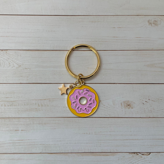Cutie Pastel Donut Keychain Enamel Gold Plated Kawaii Keychain With Star Charm