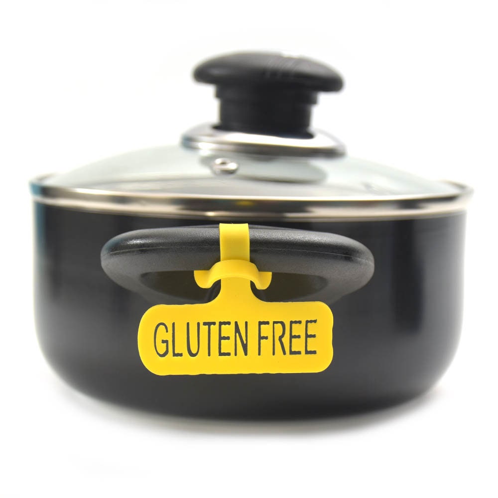 Gluten Free Markers Labels For Kitchen Pots. Easily Wrap Around Pot, Crock & Covers Tap. Pot Tags. Reusable Silicone Tag. Pack Of 4 Units