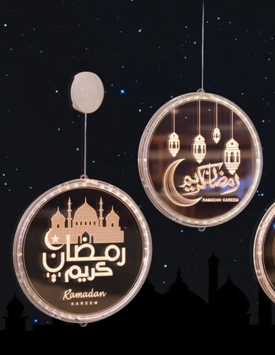 Ramadan Lights Eid Or Decorations Wreath Window Moon & Star Lights 24 cm