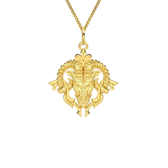 Ram Head Pendant - 14K Solid Gold Necklace For Men, Aries Necklace, Pendant