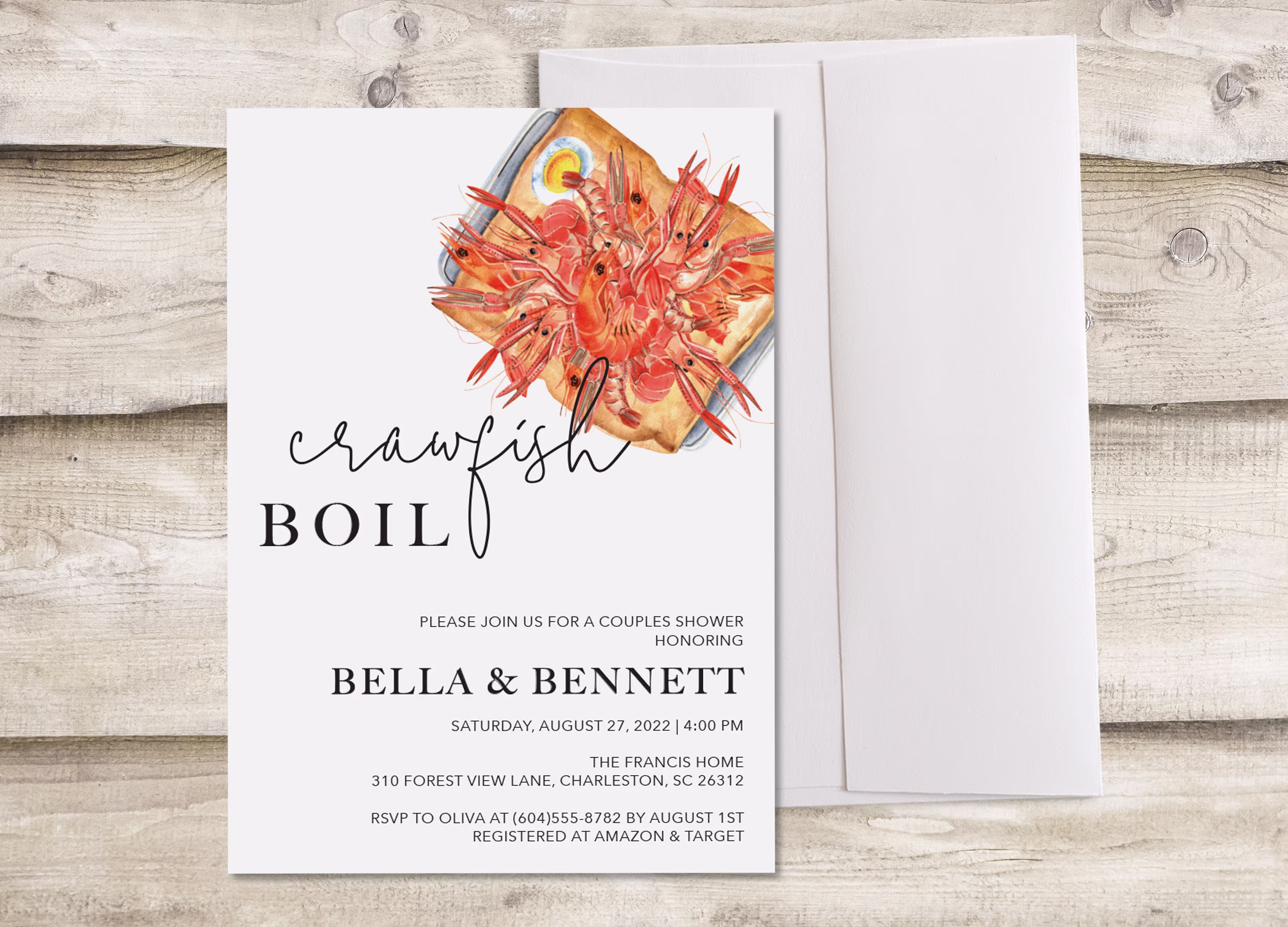 Crawfish Boil Bridal Shower Invitation, Shrimp Seafood Couples Wedding Invite, Baby Shower, Engagement Party Dinner, Birthday