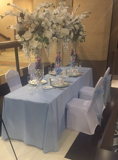 Custom Made Wedding Cake Table Head Tablecloth Baby Blue Satin 90 X 156