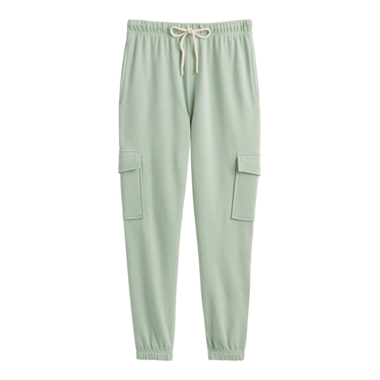 Pastel Teal Fleece Cargo Lounge Pants With Pockets: White - Large by World Market