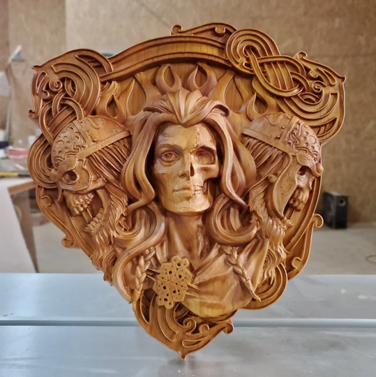 Hell Goddes, God Viking, Wood Carved Pagan Paganism God, Allfather, Wotan, Altar Sculpture Pantheon Hel Wood Wall Decor