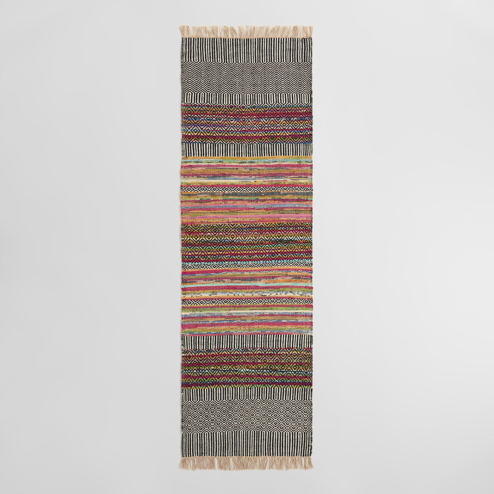 Black Geo Chindi Reversible Amarah Floor Runner: Black/Multi by World Market