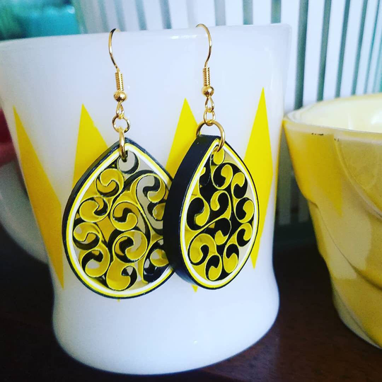 Vcu Rams Earrings | Virginia Commonwealth University Earring Quilled Paper Black & Gold Nickel-Free Handmade