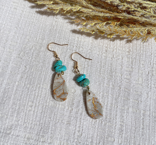 Gold Turquoise Clay Earrings