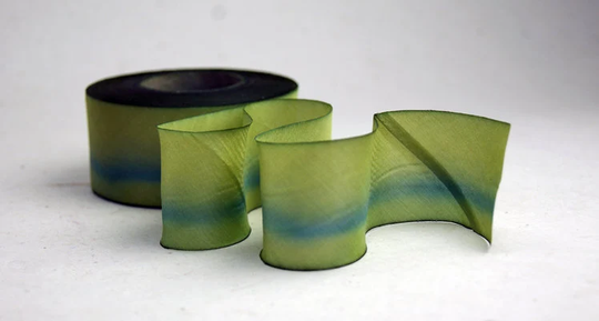 Hand Dyed Silk Ribbon - Green Blend 055 3 Yards Bias Cut Length Five Widths 1/2", 5/8", 1", 1.5", 2.5"