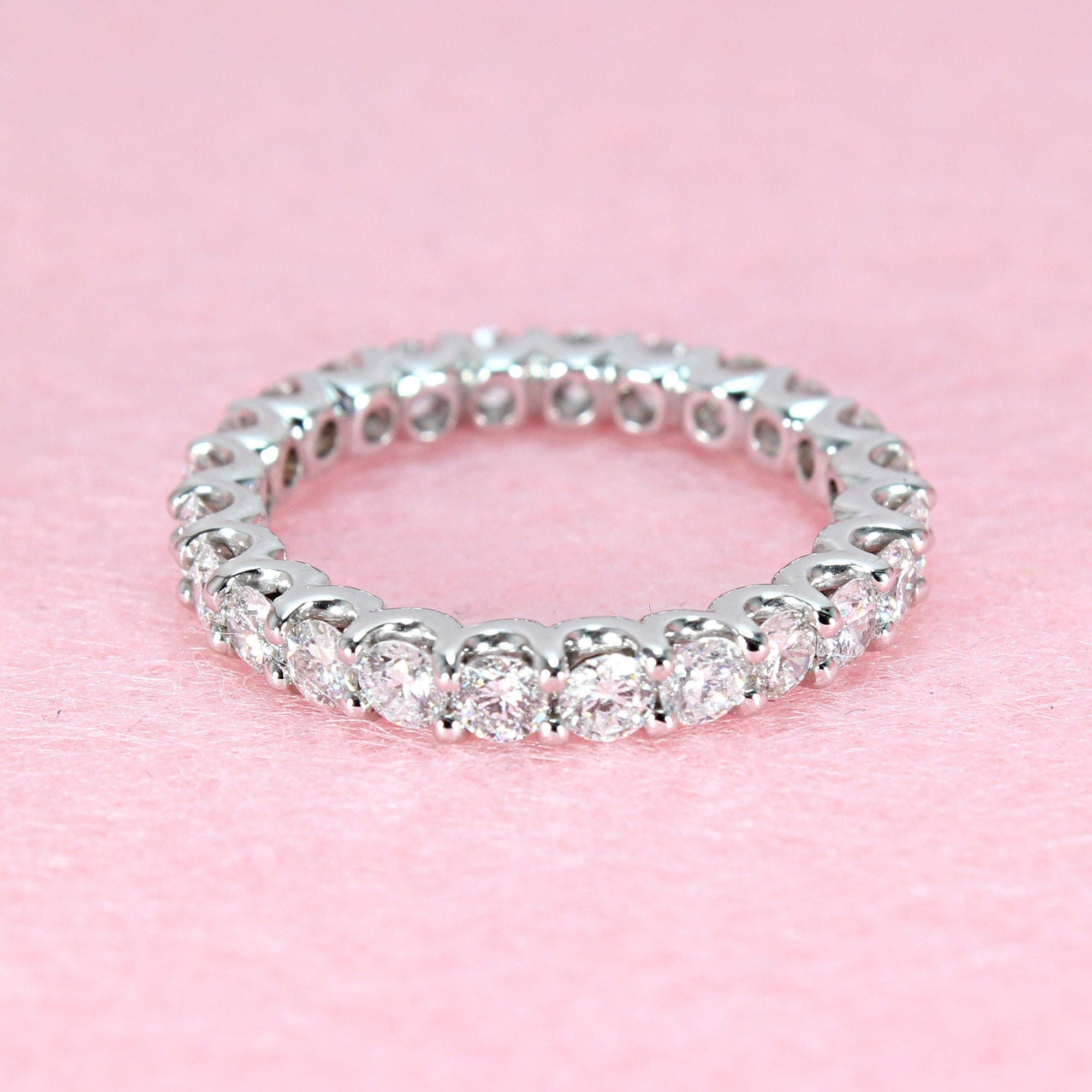 1.63 Ctw Diamond Eternity Band - 14K White Gold | U Setting Ring |Shared Prong Set Sizable