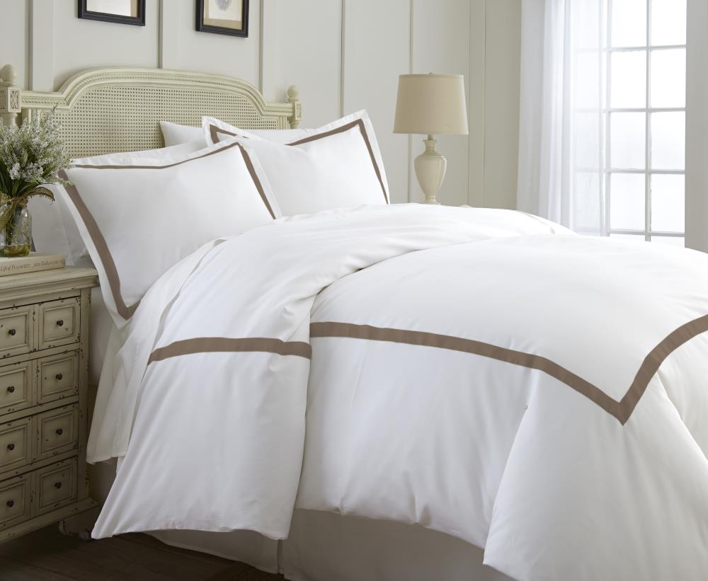 Amrapur Overseas Satin ribbon duvet set Mocha Solid Reversible King Duvet (Blend with Polyester Fill) | 30600SBG-MOC-KG