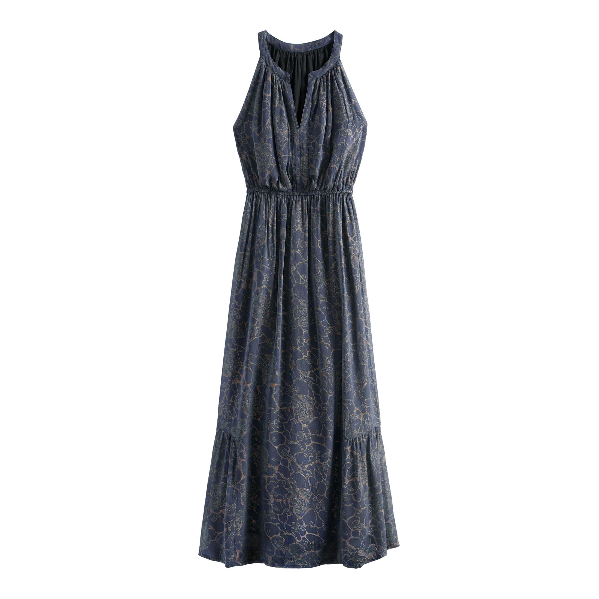 Navy Blue And Gold Floral Halter Dress - Large by World Market