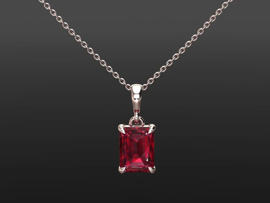 Ruby Pendant | Emerald Cut Solid Gold Necklace July Birthstone Anniversary Gift Christmas