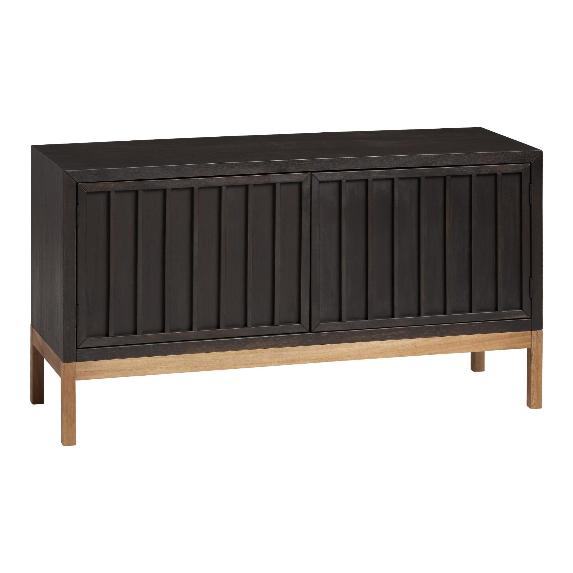 Blackwash Wood Slat Spence Media Stand: Brown by World Market