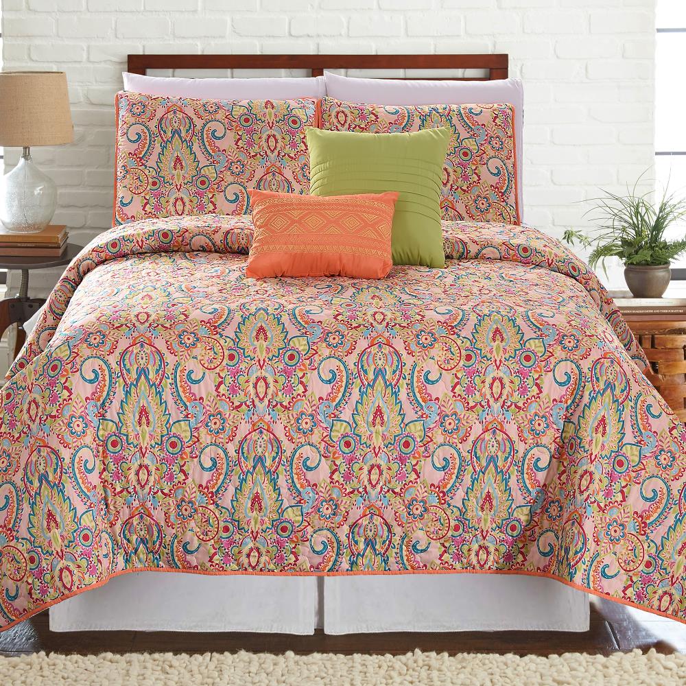 Amrapur Overseas Printed reversible quilt set Multi Multi Reversible King Quilt (Blend with Polyester Fill) | 3QLT5STG-CNV-KG