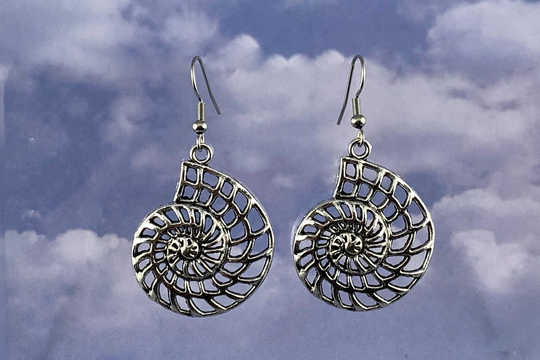 Silver Shell Charm Earrings, Seashell Conch Shell, Nautilus Sea Creature Sterling Silver, Mom Gift