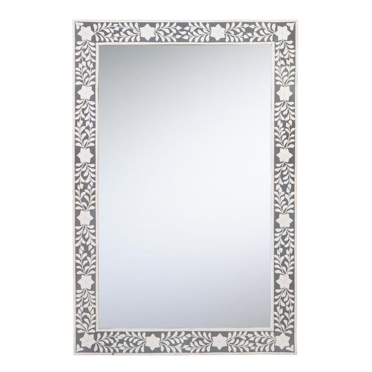 Gray and White Floral Inlay Wall Mirror - Paper - Medium by World Market