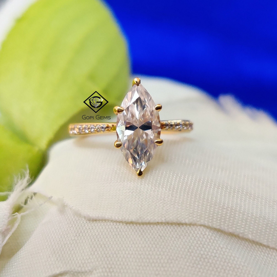 Solid Gold Ring/ 2.2 Ct Marquise Cut Moissanite Diamond Wedding Engagement Ring/Solitaire Ring Set/ White
