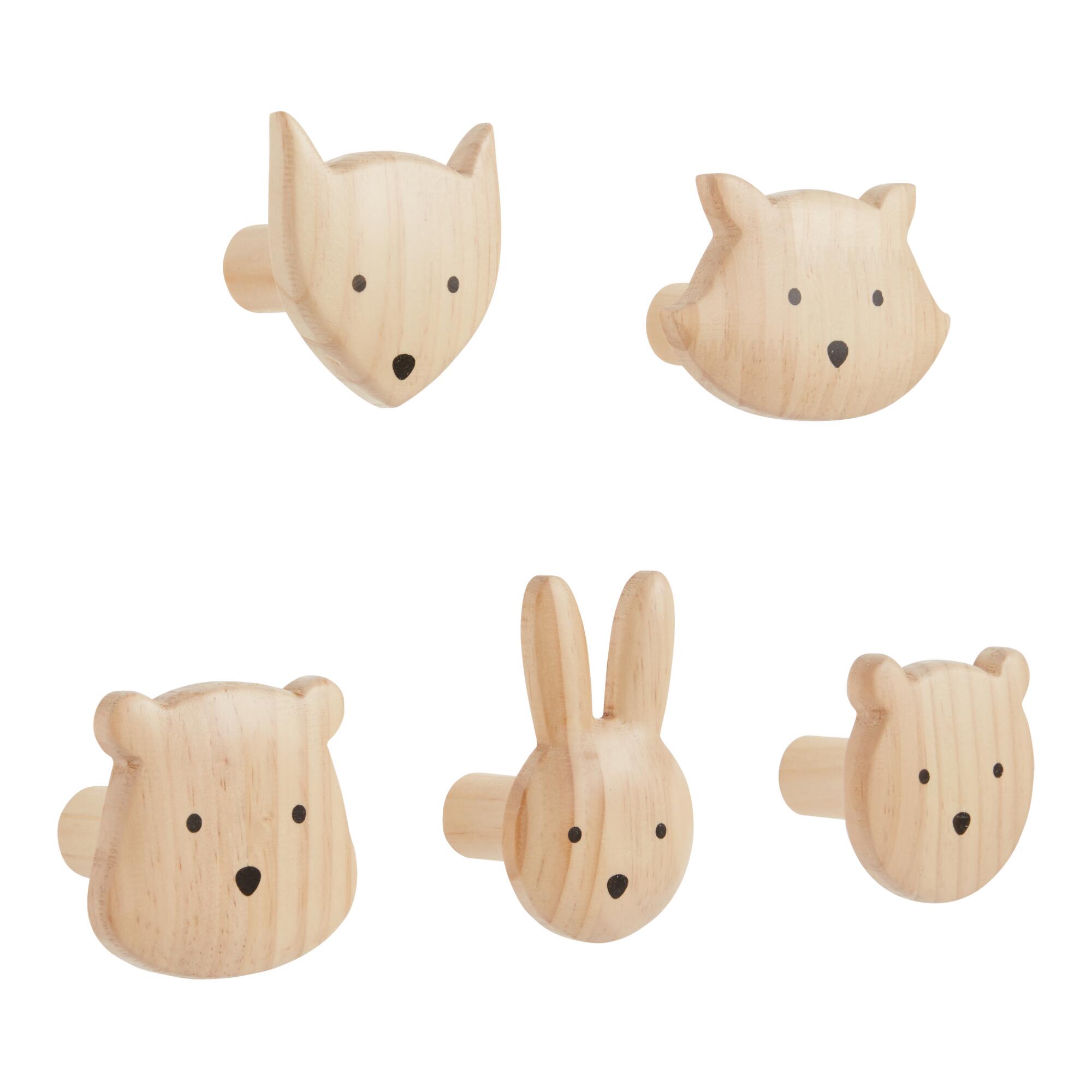 Natural Wood Animal Hooks 5 Piece: Brown by World Market
