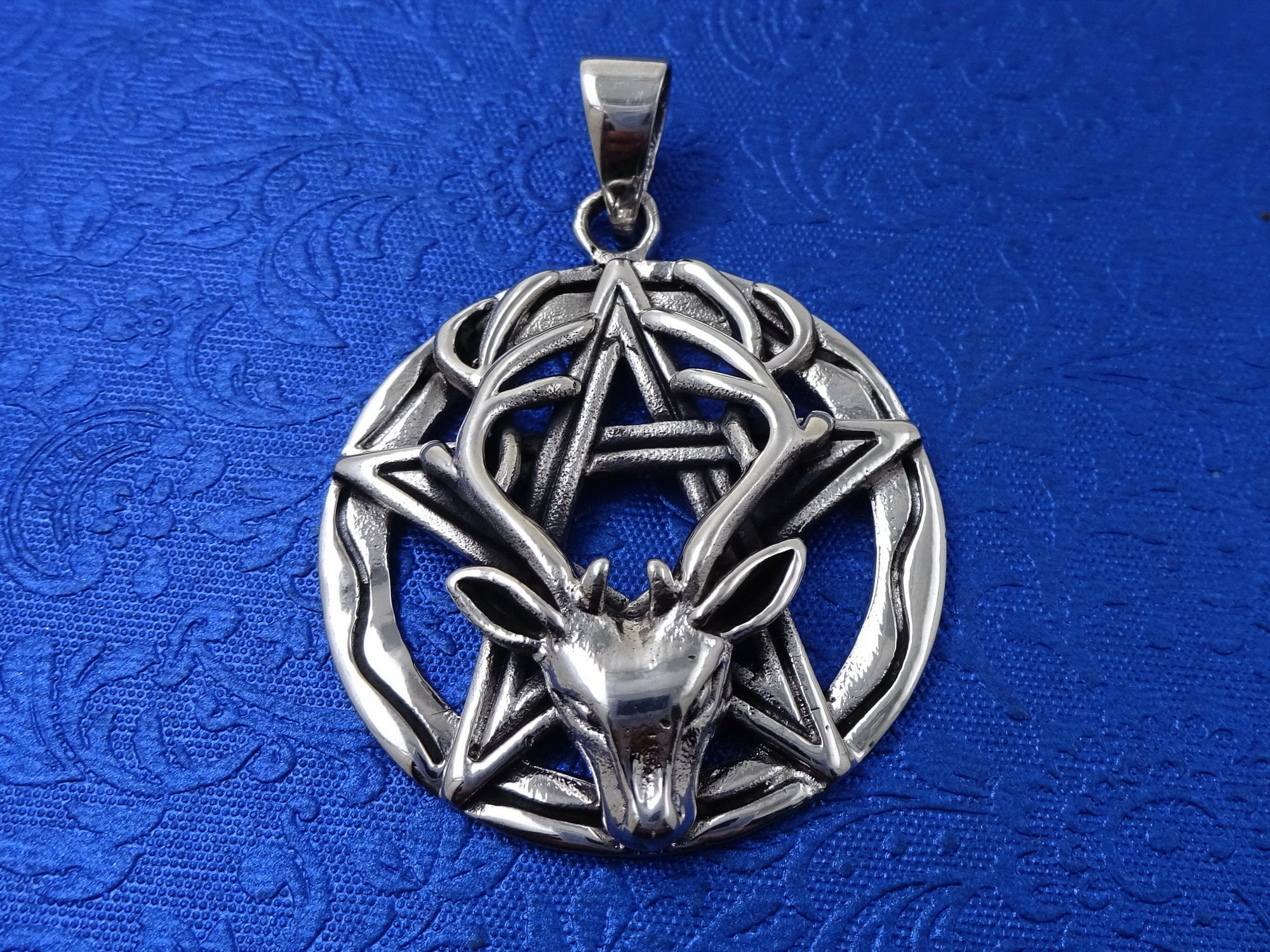 Pentagram Ram's Head Pendant Sterling Silver Pagan Occult Gift For Her