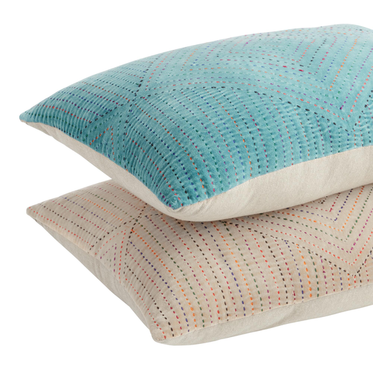 Velvet Kantha Stitch Lumbar Pillow: Natural - Cotton by World Market