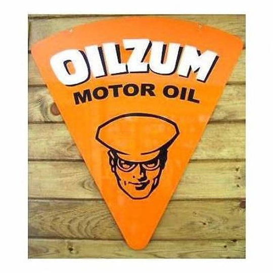 Large Oilzum Triangle Sign 18 Gauge Heavy Metal Garage Shop Decor 32 X 30