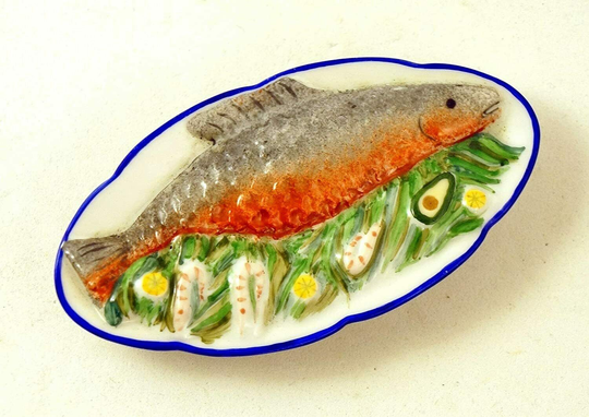 Authentic French Porcelain Hand Painted Limoges Box Miniature Seafood Platter With Fish