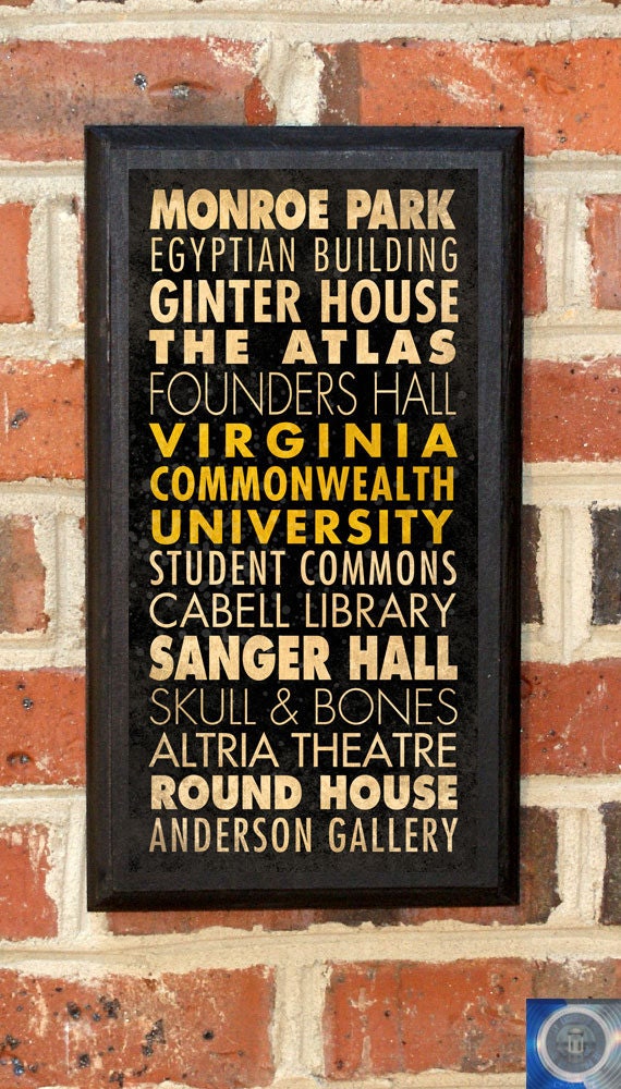 Virginia Commonwealth Rams Points Of Interest Wall Art Sign Plaque Gift Present Home Decor Vintage Style Rowdy Rodney Richmond Vcu Classic