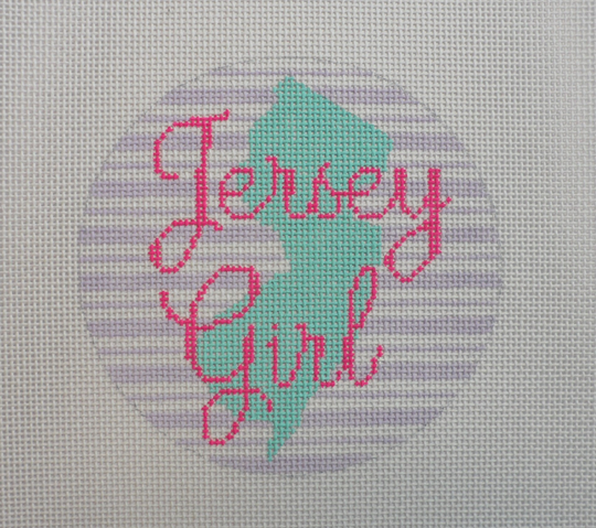 Handpainted Needlepoint Canvas, Jersey Girl With Lilac Stripe Background Ornament, 18M