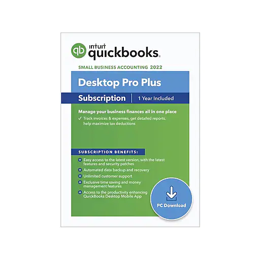 QuickBooks Desktop Pro Plus 2022 1-Year Subscription for 1 User, Windows, Download (5100081)