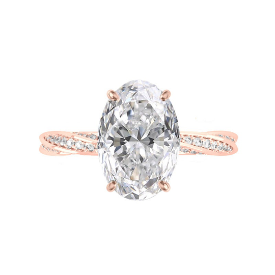 5 Carat Oval Moissanite & Diamond Spiral Band Engagement Ring 14K Rose Gold, Ring, Raven Fine Jewelers