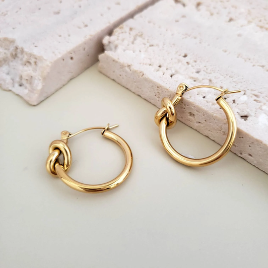 Knot Gold Hoop Earrings Waterproof, Minimalist Huggie Earrings, Handmade Jewelry Mudium Hoops For Christmas Gift Women, Antitarnish