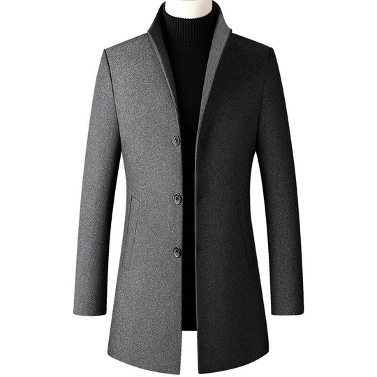 Winter Wool Coat Men Thick Stand Collar Coat Male Fashion Wool Blend Outwear Jacket Smart Casual Trench Plus Size Mens Overcoat - grey, l