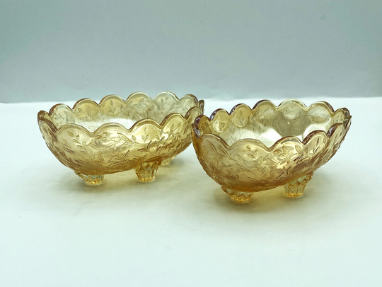 Vintage Jeannette Louisa Iridescent Floragold Candy Dish, Set Of 2, Carnival Glass