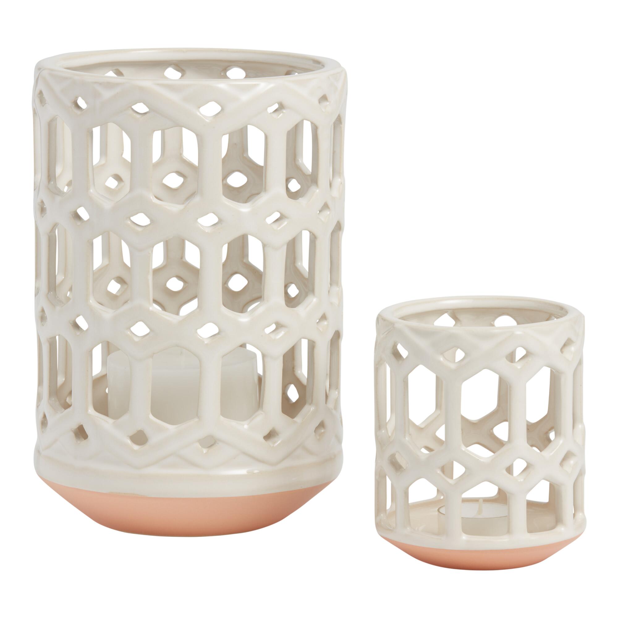 Ivory Ceramic Lattice Hurricane Candle Holder: White by World Market